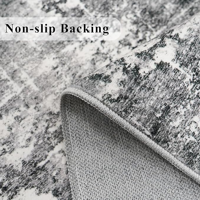 2x6 Abstract Kitchen Runner Rug - Washable Non-Slip Hallway Bedroom Carpet Low Pile Laundry Entryway Rugs with Non Slip Rubber Backing Modern Home Decor Mat for Dining Room Bathroom (2x6 Black/Grey)