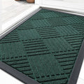 OLANLY Front Door Mat Outside Entrance 29.5x17, Absorbent, Heavy Duty Sturdy Natural Rubber Doormat Indoor Outdoor, Stain and Resistant, Non-Slip Low Profile Floor Mat Entryway, Black Green Diamond