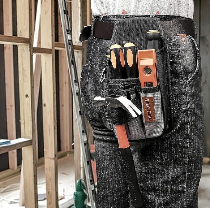 VIDAR TOOLS Small Tool Pouch with Belt Clip,Tool Belt Pouches,Electrician Tool Pouch.Mini Organizer Pocket Attachment for Tool Belt,5 Pockets and Heavy-Duty Metal Belt Clip Attachment.…
