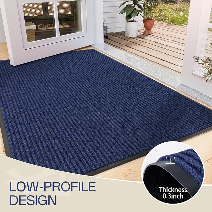 Front Door Mat, 4' x 3' Commercial Floor Mat, Heavy Duty Welcome Mat, Rubber Backing Non Slip Doormat for Entryway, Blue