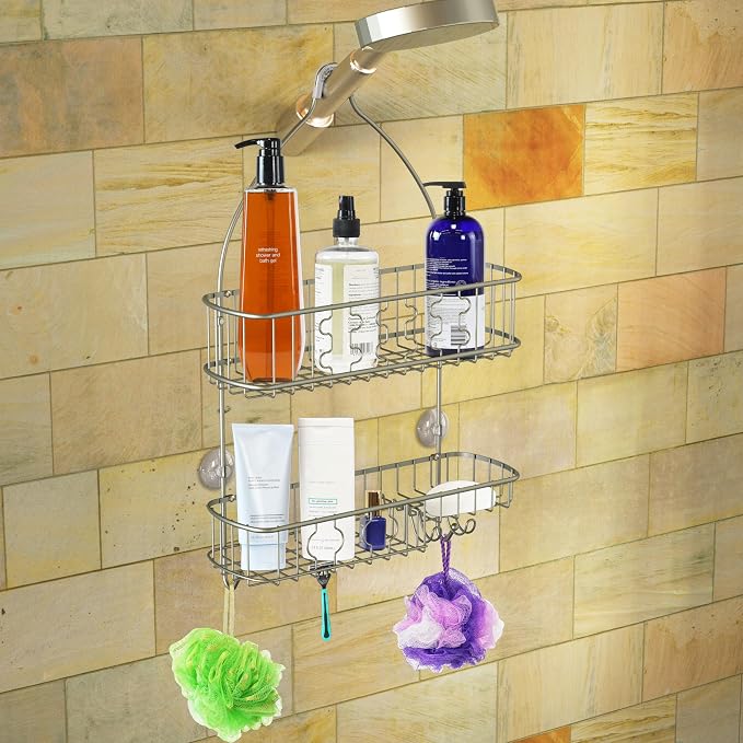 Simple Houseware Bathroom Hanging Shower Head Caddy Organizer, Silver (26 x 16 x 5.5 inches)