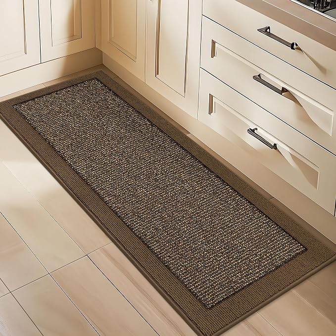 BEQHAUSE Kitchen Runner Rugs 24"x60", Kitchen Rugs Non-Slip Kitchen Mats for Floor, Absorbent and Stain Resistant Kitchen Mats, Machine Washable Rug for Kitchen, Hallway, Laundry & Sink, Brown