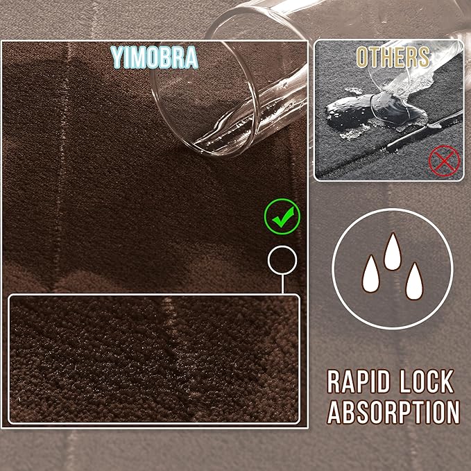 Yimobra Large Bath Mat Set 2 Piece- Super Soft Absorbent Quick Dry Memory Foam Bathroom Rugs, Machine Washable Non Slip Floor Carpet for Tub Shower & Double Vanity (17x24 & 44x24, Brown)