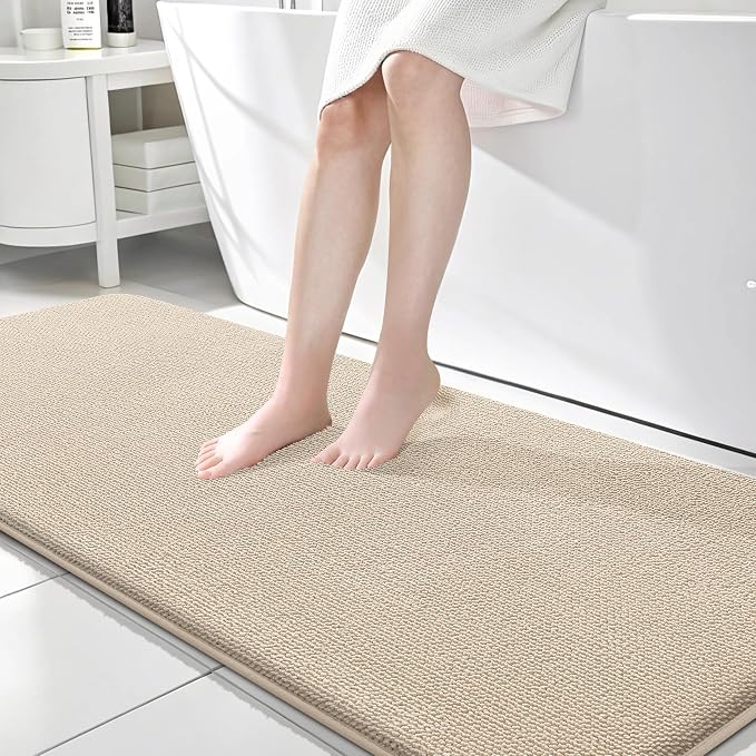 OLANLY Thick Memory Foam Bathroom Runner Rugs 70x24, Extra Soft Absorbent Long Bath Rug, Quick Dry Bath Mats, Non-Slip, Machine Washable Mat for Bathroom, Tub and Shower, Home Decor Accessories, Beige