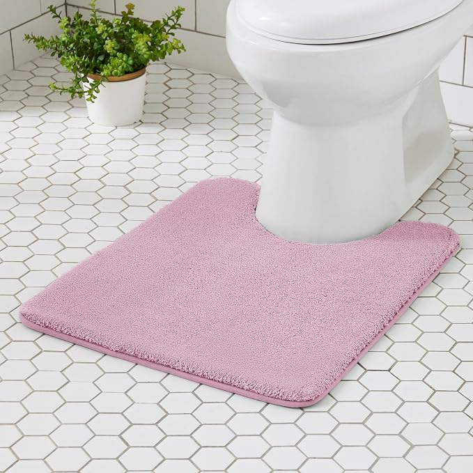 MINIDEAR Toilet Rugs 24x20 - U Shaped Pink Thick Memory Foam Contour Rugs,Ultra Soft & Plush Fluffy, Non-Slip, Quick Dry, Absorbent Washable Floor Microfiber Mat for Home Decor Accessories