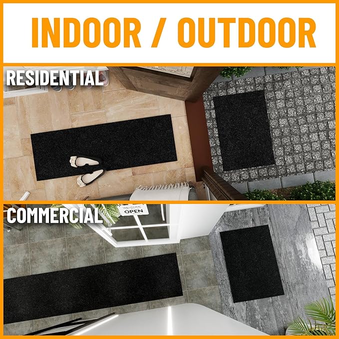 Ottomanson 6'6" x 51' Hallway Runner with Scraper Pile - Extra Durable Non-Slip Rug Mat for Indoor & Outdoor Use - Ideal for Kitchen, Entryway & Garage - High-Traffic Carpet, Black