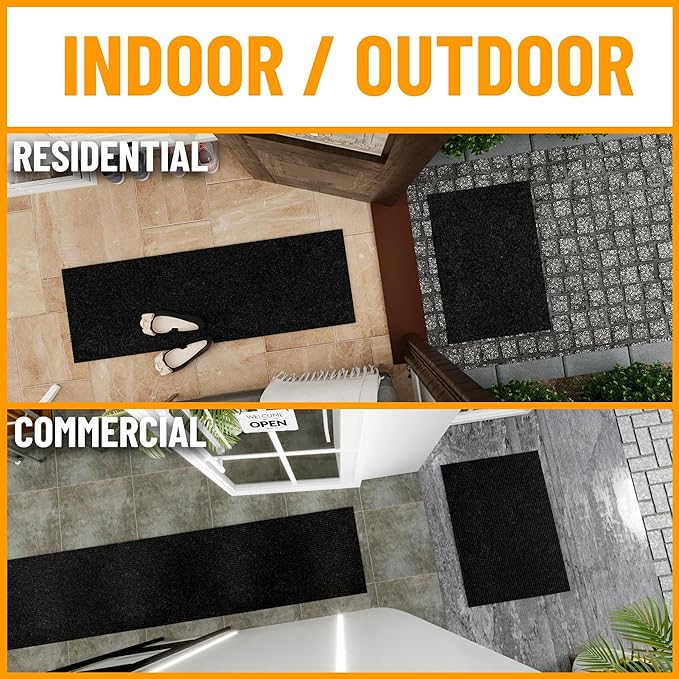 Ottomanson 6'6" x 11' Mud Mat Area Rug Scraper Carpet - Non-Slip, Dirt Trapping for Indoor & Outdoor Use - Ideal for Entryway, Garage, Kitchen, Patio & High-Traffic Areas, Black