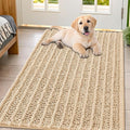 Smiry Dog Door Mat for Muddy Paws 47x32, Absorbent Dirt Trapper, Non-Slip Washable Chenille Entryway Rug for Inside Floor, Beige, Layered Pattern