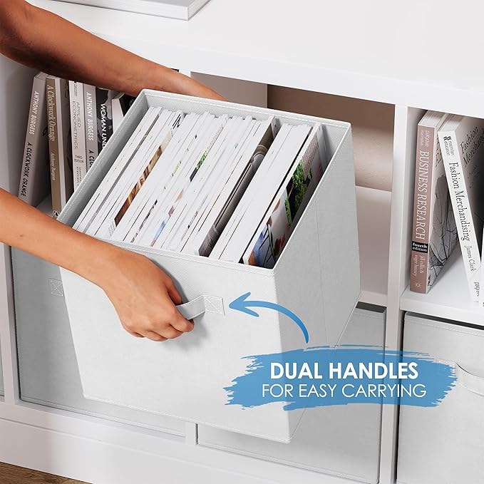 Storage Cubes Pack Of 8 - Standard Size Cube Storage Bin 10.5x10.5x11 With Dual Handles For Easy Carrying- Fabric Storage Bins Collapsible (White)