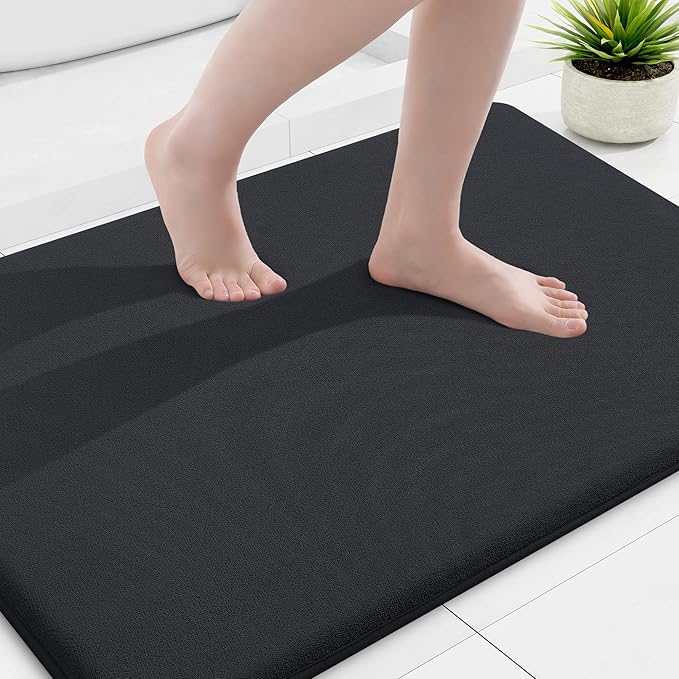Smiry Memory Foam Bath Mat 36x24, Extra Soft and Absorbent Bathroom Mats, Non Slip Washable Carpet for Floor, Shower and Tub, Black