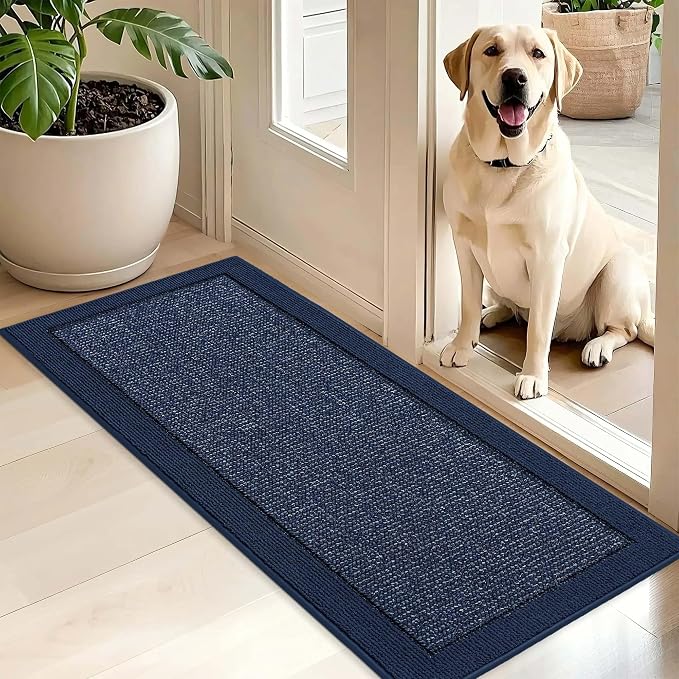 BEQHAUSE Indoor Door Mat 20" x 48", Dirt Trapper Door Mats Non-Slip Entryway Rugs Washable, Resist Dirt Absorbent Welcome Mat, Low Profile Floor Mats for Front Back Door and Entryway, Blue