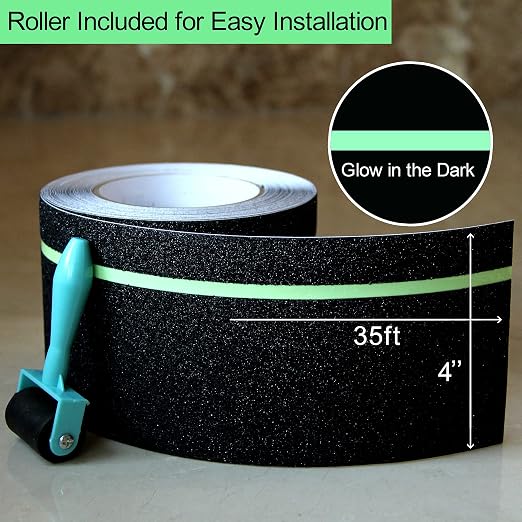 Anti Slip Tape with Glow in Dark Stripe for Stairs, 4”x35ft, Grip Tape for Stairs Steps for Outdoor/Indoor, Waterproof Non Slip Strips for Stair Treads, High Traction, Easy Install