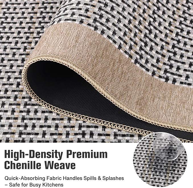 StepRite Kitchen Mats for Floor, Non-Slip Kitchen Rugs Set of 2 PCS, Super Absorbent Washable Kitchen Mats with Rubber Backing, Runner Mats for Front of Sink (20"x32"+20"x60" Khaki)