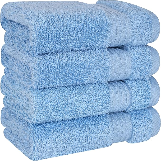 Cotton Paradise 100% Cotton Turkish Towel Set, Soft Absorbent Quick Dry, 4 Piece Washcloth Set, Sky Blue