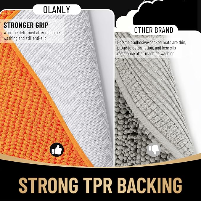 OLANLY Thick Bathroom Runner Rugs 44x24, Extra Soft Absorbent Chenille Bath Rugs, Rubber Backing, Machine Wash Dry, Long Bath Mats for Bathroom Floor, Tub and Shower, Home Decor Accessories, Orange