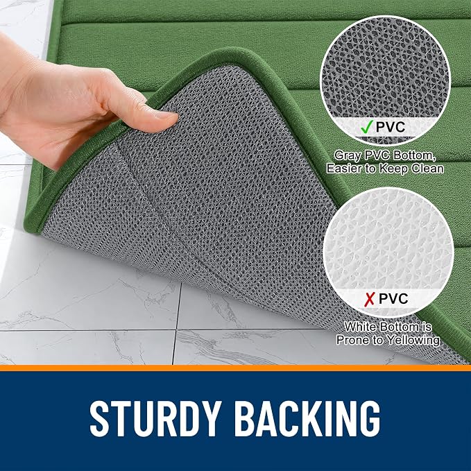 OLANLY Memory Foam Long Bathroom Rugs Runner 47x17, Super Soft Absorbent Bath Mat, Quick Dry, Machine Washable Shower Floor Rugs, Bathmat Carpet, Bathroom Home Decor Accessories, Olive Green