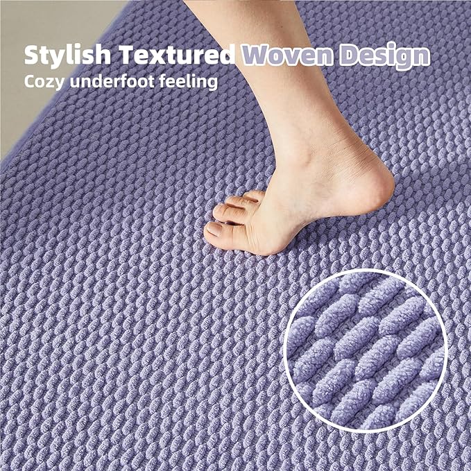 TYUU Bathroom Runner Rugs, Long Bath Mat Runner Washable Thin Quick Dry Low Pile Bathroom Runner Rugs Non Slip, Lavender 16"x60"