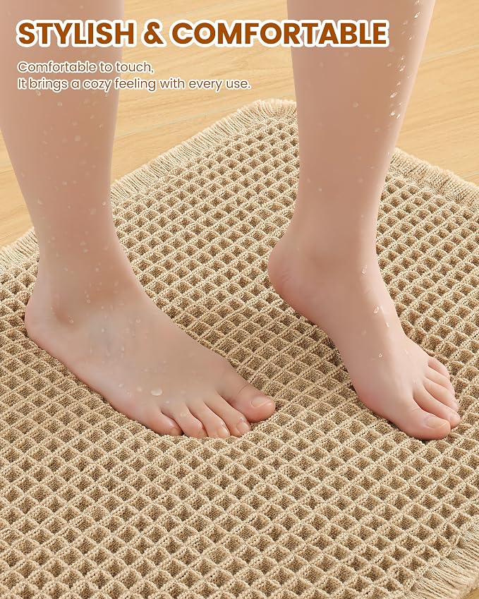 Smiry Waffle Bath Mat 60x24, Extra Soft Absorbent Bathroom Rugs, Non Slip Machine Washable Quick Dry Bath Rugs for Bathroom Floor, Tub, Shower, Home Decor Accessories, Brown