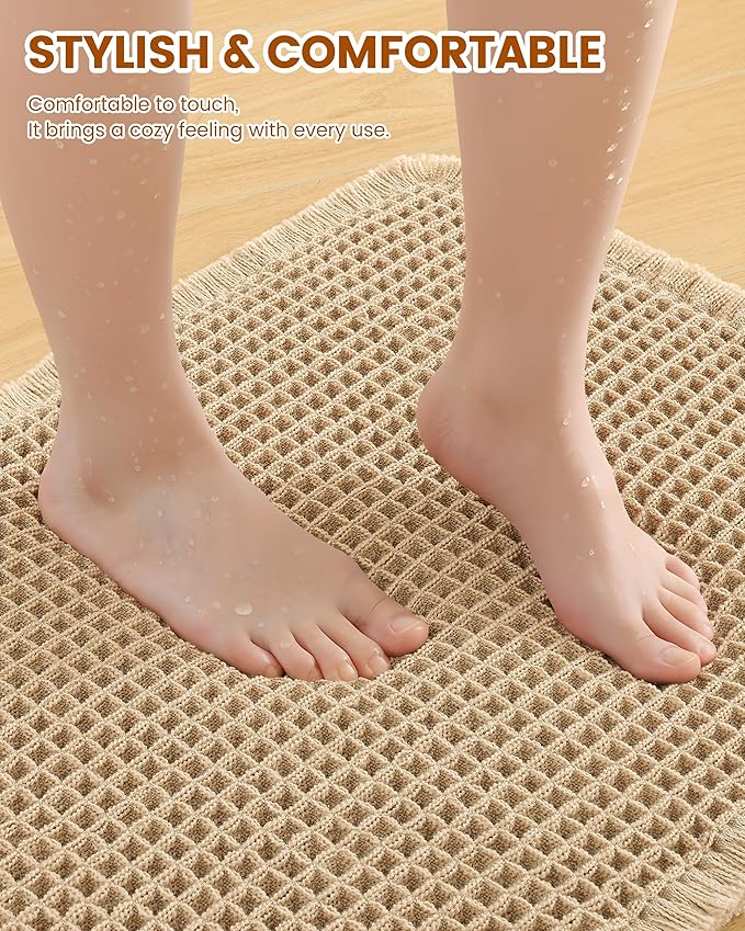 Smiry Waffle Bath Mat 47x17, Extra Soft Absorbent Bathroom Rugs, Non Slip Machine Washable Quick Dry Bath Rugs for Bathroom Floor, Tub, Shower, Home Decor Accessories, Brown
