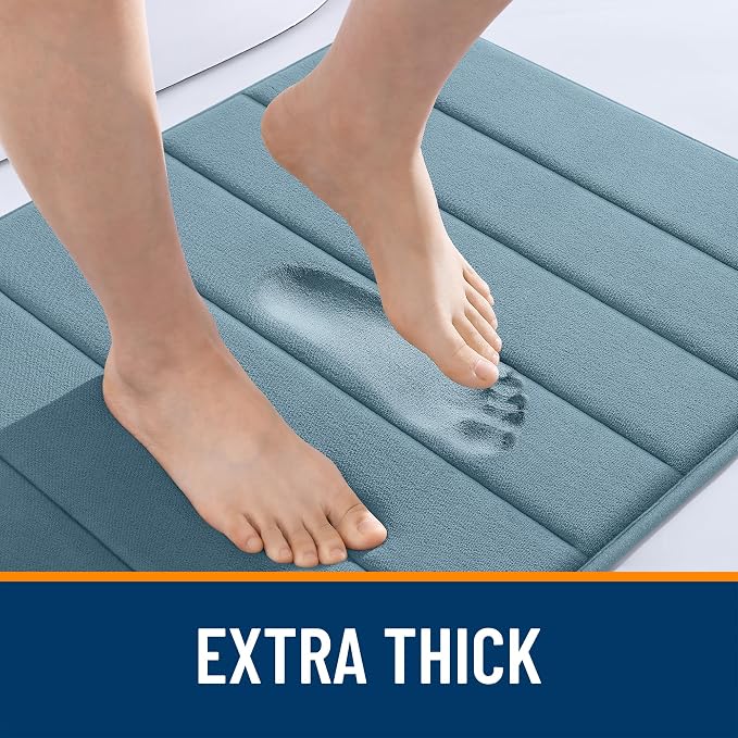 OLANLY Memory Foam Bath Mat 40x32, Super Soft Absorbent Bathroom Rugs, Quick Dry, Machine Washable Shower Floor Rugs, Bathmat Carpet, Bathroom Home Decor Accessories, Airy Blue
