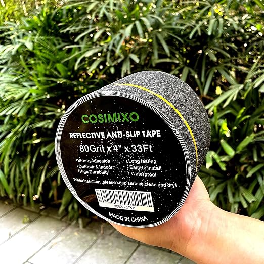 COSIMIXO 4" x 33FT Anti Slip Tape with Reflective Stripe,Premium Grip Tape Non Slip Stair Treads Tape,Non Skid Tape, High Traction Adhesive for Stairs Step Black/Yellow