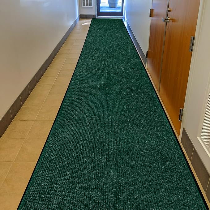 Durable Rubber Door Mat - Heavy Duty, Indoor/Outdoor, Easy Clean, Waterproof, Low-Profile Mat for Entry, Patio, Garage - Stylish (Green, 10' x 4' (Mud Trapper))