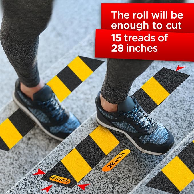 Grip Tape - Heavy Duty Anti Slip Tape for Stairs Outdoor/Indoor Waterproof 4Inch x 35Ft Safety Non Skid Roll for Stair Steps Ramp Traction Tread Staircases Grips Non Slip Strips Walk Black and Yellow