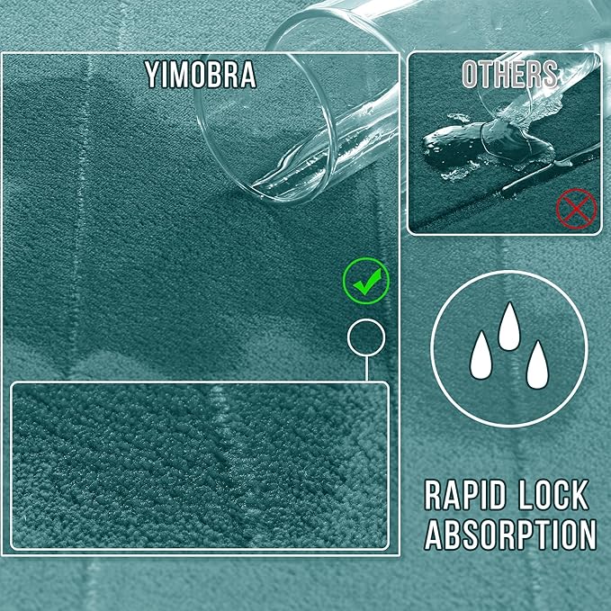 Yimobra Memory Foam Bath Mat Set 3 Pieces- Super Soft Absorbent Quick Dry Bathroom Rug Sets, Machine Washable Non Slip Floor Carpet for Tub Shower, Vanity & Toilet Base, Teal