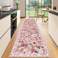 DUKINO Runner Rug for Hallway, 2.6x10 Washable Floral Long Kitchen Rug with Non Slip Backing, Lightweight & Stain Resistant Soft Runners for Indoor Entrance, Laundry, Living Room, Bedroom, Pink