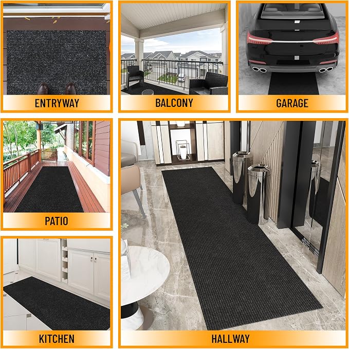 Ottomanson 2'7" x 11' Hallway Runner with Scraper Pile - Extra Durable Non-Slip Rug Mat for Indoor & Outdoor Use - Ideal for Kitchen, Entryway & Garage - High-Traffic Carpet, Black
