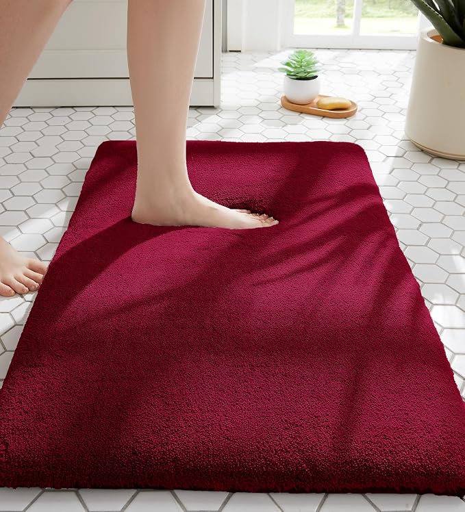 MINIDEAR Bathroom Rugs 32x20 Wine Red - Thick Memory Foam Bath Mat, Ultra Soft & Plush Fluffy, Non-Slip, Quick Dry, Absorbent Washable Floor Microfiber Mat for Tub, Home Decor Accessories