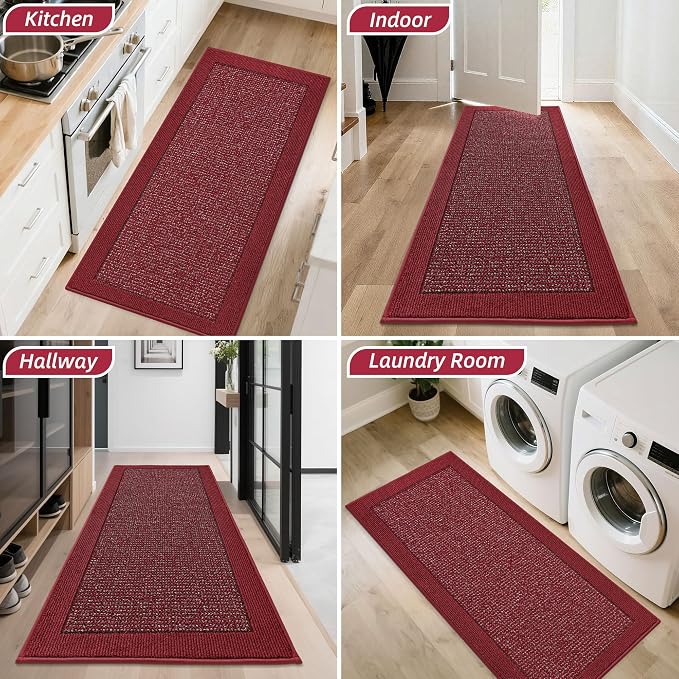 BEQHAUSE Indoor Door Mat 20" x 48", Dirt Trapper Door Mats Non-Slip Entryway Rugs Washable, Resist Dirt Absorbent Welcome Mat, Low Profile Floor Mats for Front Back Door and Entryway, Red