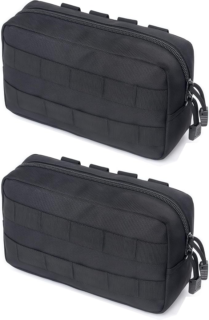 2 Pack Tactical Molle Admin Pouch with US Flag Patch and Keychain - Utility Laser Cut Tactical EDC Tool Pouch Bag Horizontal Modular Pouches Utility Tool Pouch