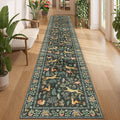 DUKINO 2x12 Washable Runner Rug, Ultra Soft Vintage Animal Runner Rug for Hallway, Lightweight Non Slip & Non Shedding Indoor Long Carpet for Kitchen, Laundry Room, Bathroom, Bedroom, Entrance, Black
