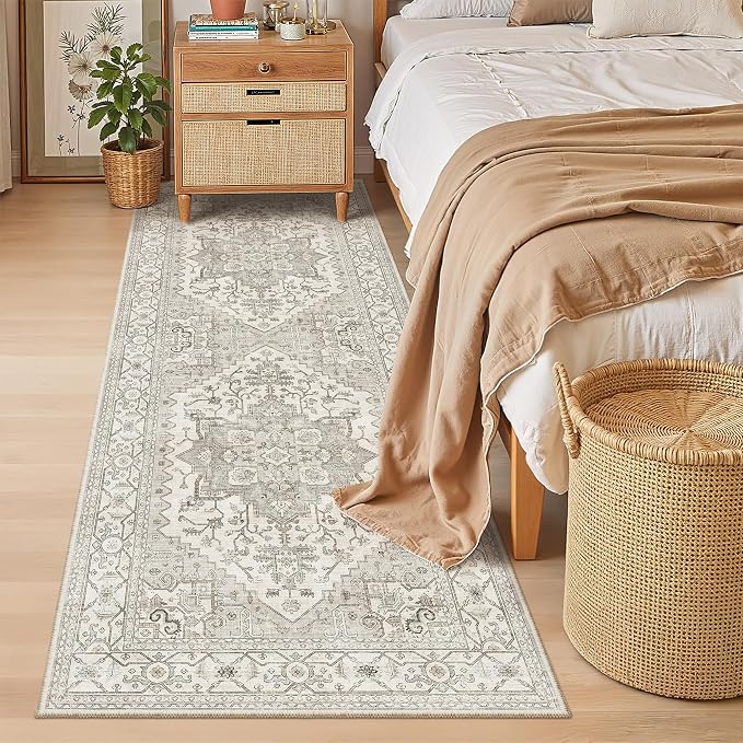 Madane Hallway Runner 3x8, Kitchen Rugs Washable Entryway Rug 8ft Vintage Kitchen Runners Non Slip Indoor Area Rug Farmhouse Carpet Runner for Bathroom Living Room Bedroom (3 X 8, Beige/Brown)