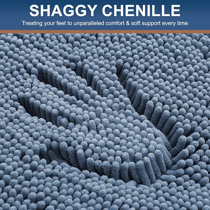 Smiry Luxury Chenille Bathroom Rugs 30x20, Extra Soft and Absorbent Shaggy Bath Mat, Machine Washable, Non-Slip Plush Carpet Runner for Tub, Shower, and Floor, Home Decor Accessories, Grayish Blue