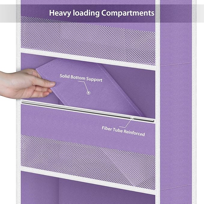 Univivi 5-Shelf Fabric Door Storage Over Door Hanging Organizer with 4 Large Pockets and 3 Small PVC Pockets Nursery Closet Cabinet Wall Mount Hanging Storage Organizers for Baby Nursery (Purple)