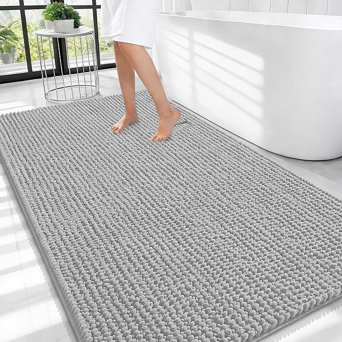 OLANLY Thick Large Bathroom Rugs 44x32, Extra Soft Absorbent Chenille Bath Rugs, Rubber Backing, Machine Wash Dry, Bath Mats for Bathroom Floor, Tub and Shower, Home Decor Accessories, Light Grey