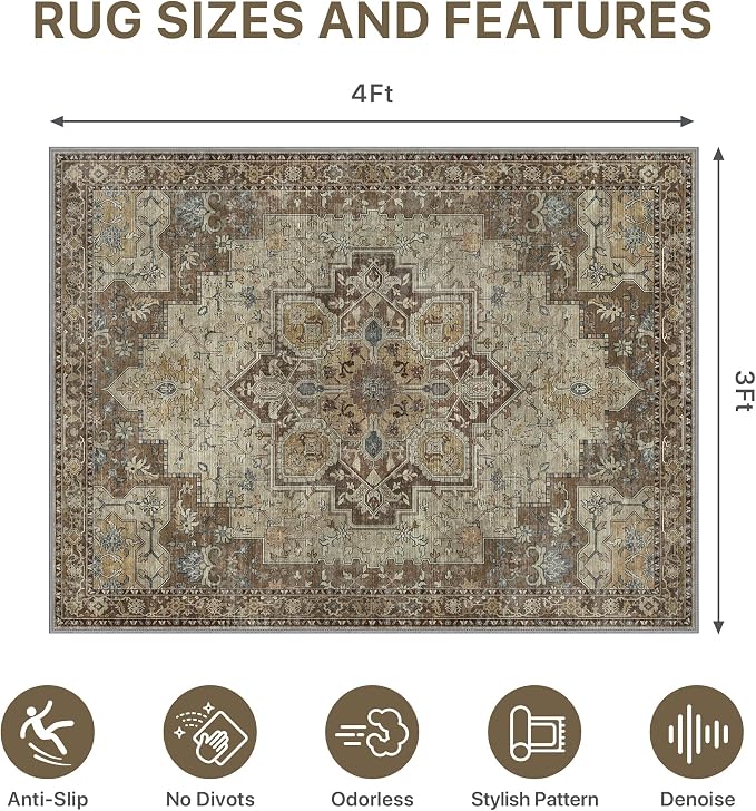 36"x48" Office Chair Mat for Hardwood Tile Floor, Under Desk Carpet Protector for Rolling Computer Chair Mat, Machine Washable Area Rug, Anti-Slip 1/5" Thick Low Pile Thin Vinyl Floor Mat, Brown