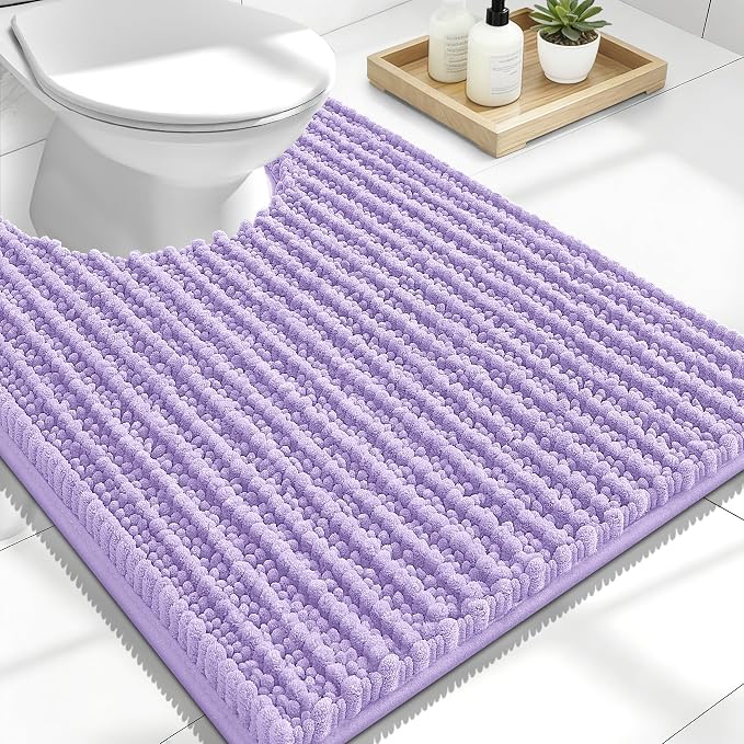 OLANLY Toilet Rugs U Shaped 24x20, Thick Soft and Absorbent Chenille Contour Bath Mat, Non-Slip Rubber Backing, Machine Washable Quick Dry Toilet Mat, Home Decor Accessories, Lavender