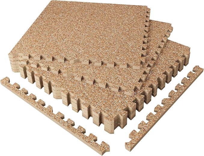 SUPERJARE 0.56'' Thick 6 Pcs 24 Sq Ft Rubber Top Exercise Equipment Mats, High Density EVA Foam Mats with Rubber Top, Interlocking Gym Flooring for Home Gym, Protective Workout Mat, Wood