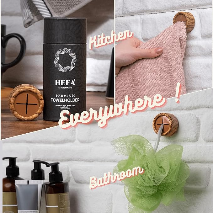 HEFA Towel Holder, Towel Hooks, Dish Towel Holder, Kitchen Organization, Bathroom Accesories, Kitchen Towel Hook, Kitchen Towel Holder, Hand Towel Holder, Kitchen Gadgets 4 Pack, Pine Brown