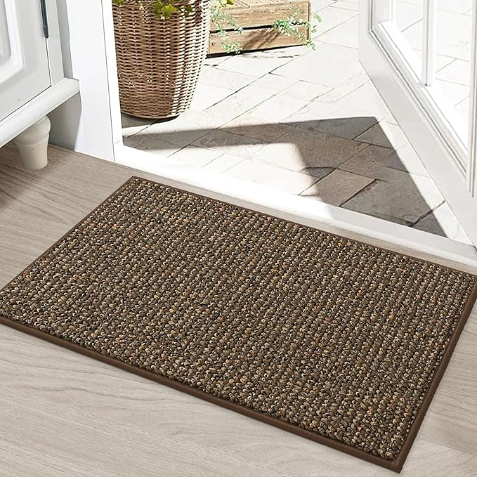 BEQHAUSE Dirt Trapper Door Mat 20" x 32", Non-Slip Washable Doormats Entrance Mat, Dirt Resistant and Absorbent Welcome Mat, Low Profile Floor Mats for Front Back Door and Entryway, Brown