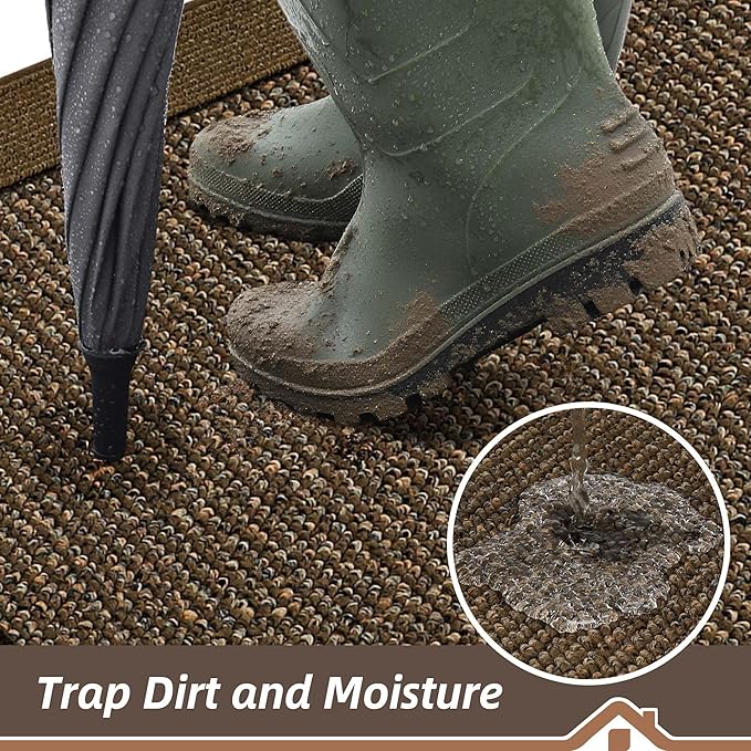 BEQHAUSE Indoor Door Mat 20" x 48", Dirt Trapper Door Mats Non-Slip Entryway Rugs Washable, Resist Dirt Absorbent Welcome Mat, Low Profile Floor Mats for Front Back Door and Entryway, Brown