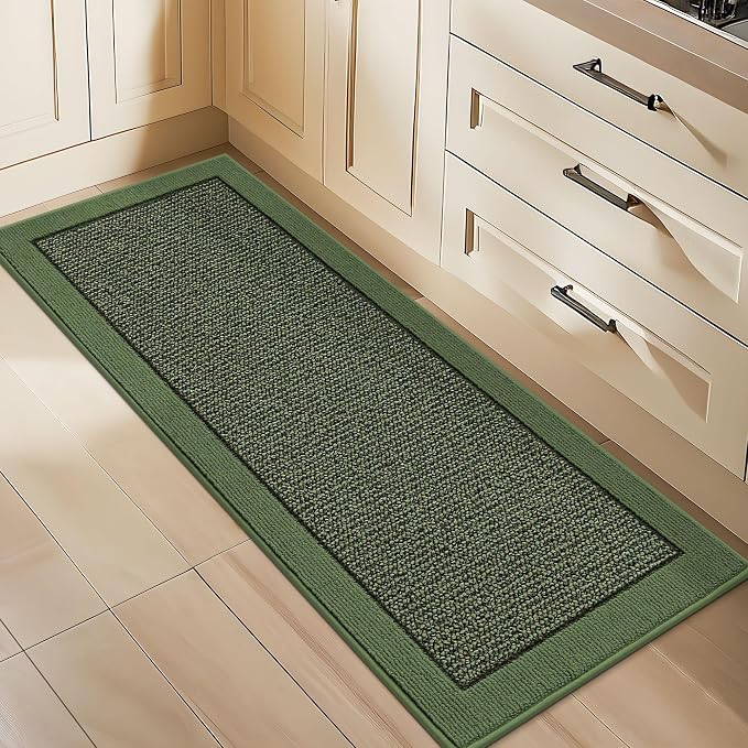 BEQHAUSE Kitchen Runner Rugs 24"x60", Kitchen Rugs Non-Slip Kitchen Mats for Floor, Absorbent and Stain Resistant Kitchen Mats, Machine Washable Rugs for Kitchen, Hallway, Laundry & Sink, Green