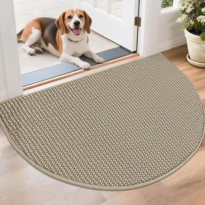 BEQHAUSE Dirt Trapper Door Mat 26" x 40" Half Circle Non-Slip Washable Doormats Entrance Rugs Absorbent Welcome Low Profile Floor Mats for Front Back Door and Entryway, Light Beige