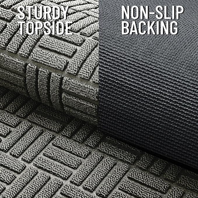 OLANLY Front Door Mat Outside Entrance 71x23, Absorbent, Heavy Duty Sturdy Natural Rubber Doormat Indoor Outdoor, Non-Slip, Stain and Fade Resistant, Low Profile Floor Mat for Entryway, Modern Gray