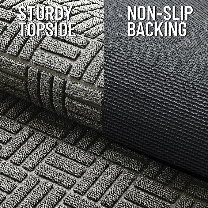 OLANLY Front Door Mat Outside Entrance 47x17, Absorbent, Heavy Duty Sturdy Natural Rubber Doormat Indoor Outdoor, Non-Slip, Stain and Fade Resistant, Low Profile Floor Mat for Entryway, Modern Gray