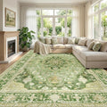 RELEANY Area Rugs Large 9'x12' Washable Non-Slip, Floral Vintage Distress Medallion Carpet for Living Room Bedroom Dining Room, Sage Green Yellow
