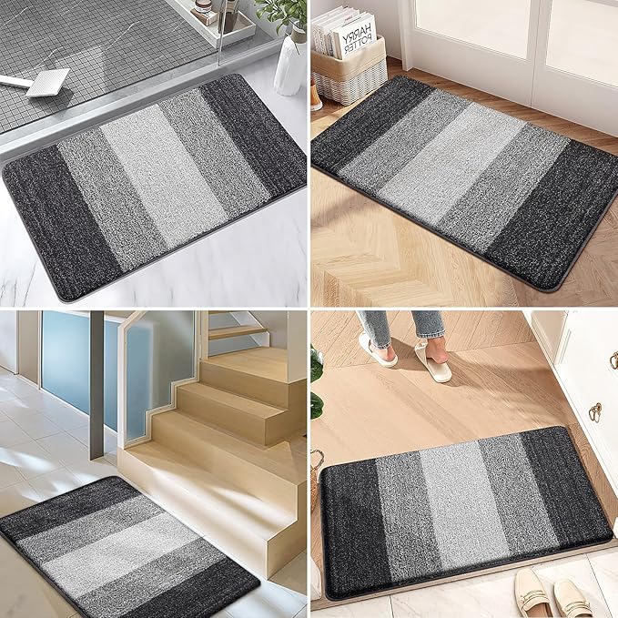 Kitinjoy Indoor Outdoor Door Mat, 40x24 Non-Slip Absorbent Dirt Trapper, Low-Profile Washable Inside Entrance Front Floor Mat, Sturdy Soft Entry Doormats for Entryway, Grey